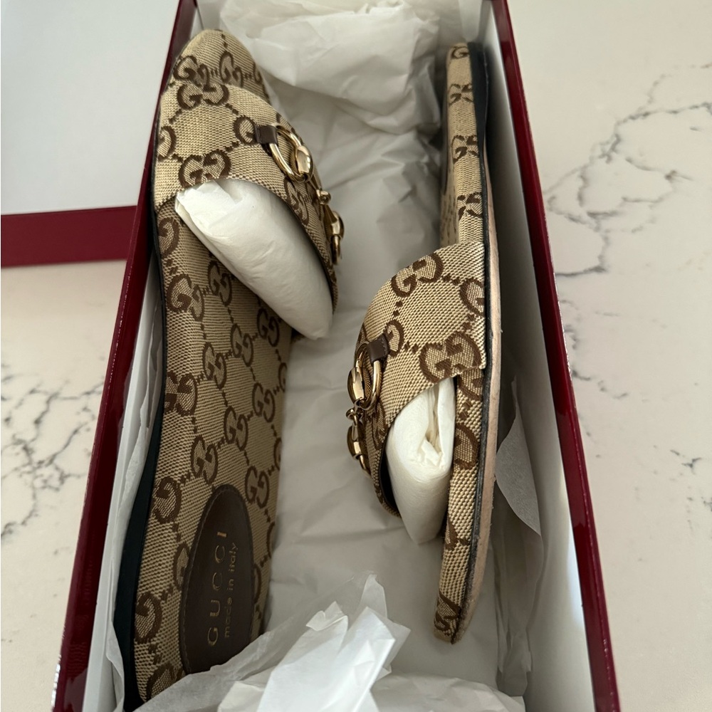 Gucci Beige and Brown GG Slide Sandals - Picture 7 of 14